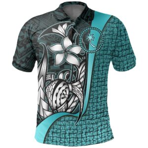 Chuuk Micronesian Polo Shirt bTurquoise - Turtle with Hook - BN11