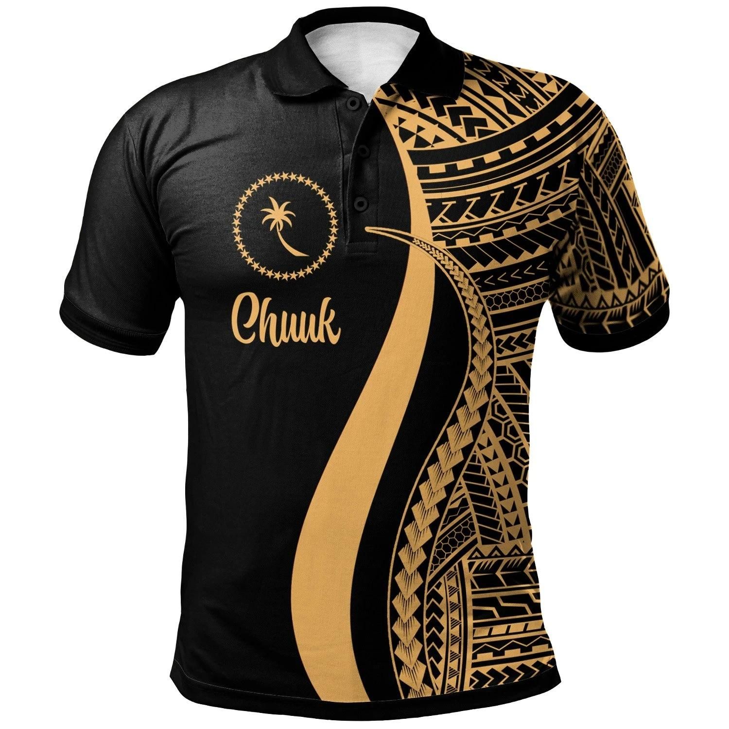 Chuuk Polo Shirt Gold - Polynesian Tentacle Tribal Pattern - BN11 Chuuk Polo Shirt Gold - Polynesian Tentacle Tribal Pattern - BN11