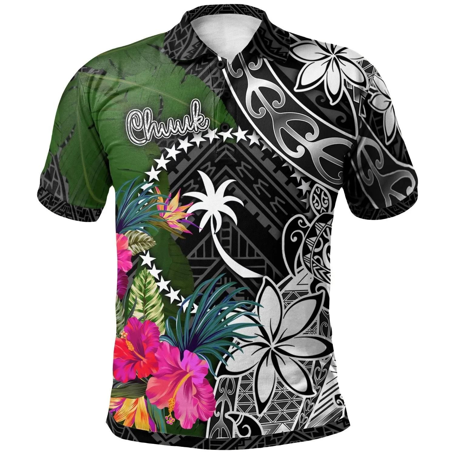 Chuuk Polo Shirt - Turtle Plumeria Banana Leaf - BN11 Chuuk Polo Shirt - Turtle Plumeria Banana Leaf - BN11