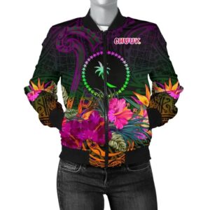 Chuuk Women's Bomber Jacket - Summer Hibiscus - BN15 Bomber Jacket