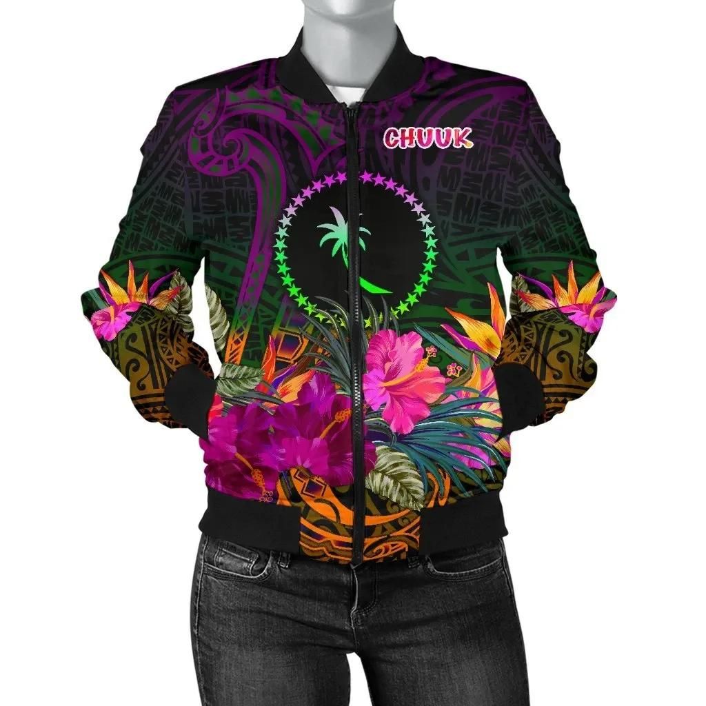 Chuuk Women's Bomber Jacket - Summer Hibiscus - BN15 Bomber Jacket Chuuk Women's Bomber Jacket - Summer Hibiscus - BN15 Bomber Jacket
