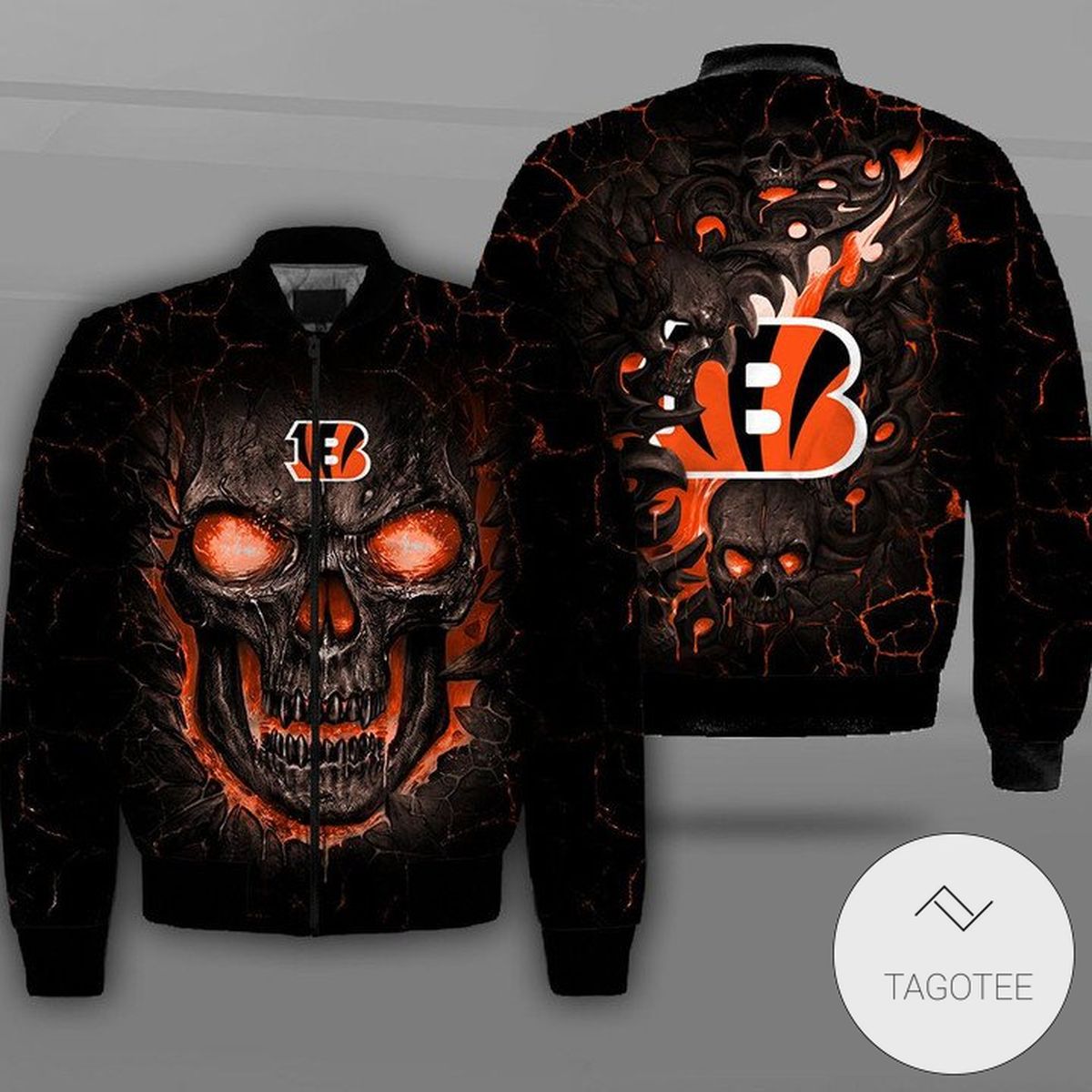 Cincinnati Bengals Lava Skull Full Print Bomber Jacket Cincinnati Bengals Lava Skull Full Print Bomber Jacket