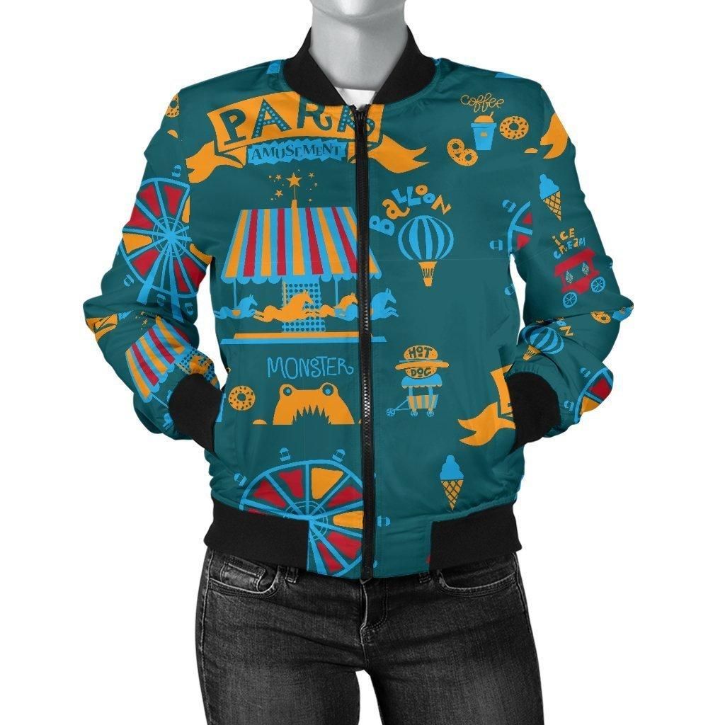 Circus-Amusement-Park-Pattern-Print-Women-Casual-Bomber-Jacket-1