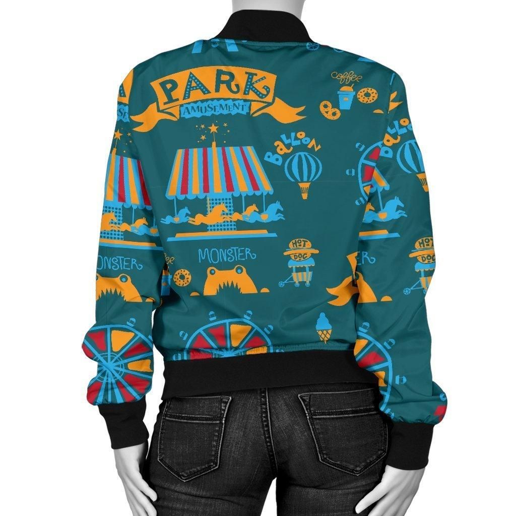 Circus-Amusement-Park-Pattern-Print-Women-Casual-Bomber-Jacket-2