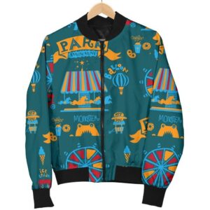Circus Amusement Park Pattern Print Women Casual Bomber Jacket