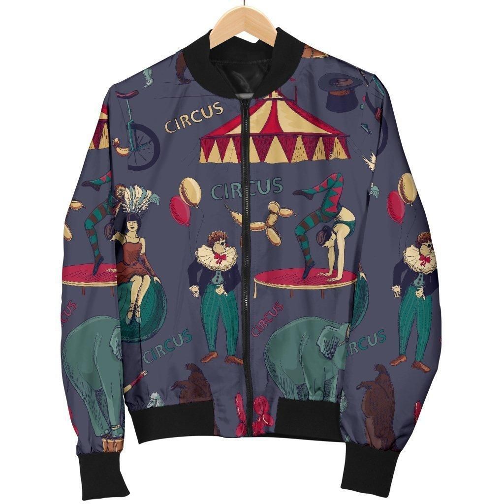 Circus Print Pattern Women Casual Bomber Jacket Circus Print Pattern Women Casual Bomber Jacket