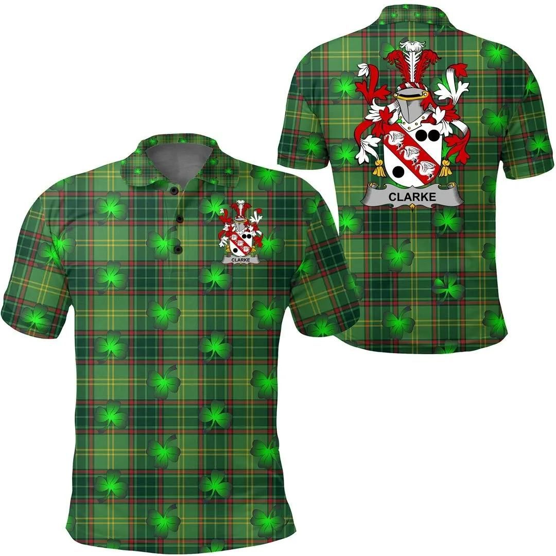 Clarke Ireland Polo Shirt - Irish National Plaid with Shamrock - Irish Family Crest A7 Clarke Ireland Polo Shirt - Irish National Plaid with Shamrock - Irish Family Crest A7