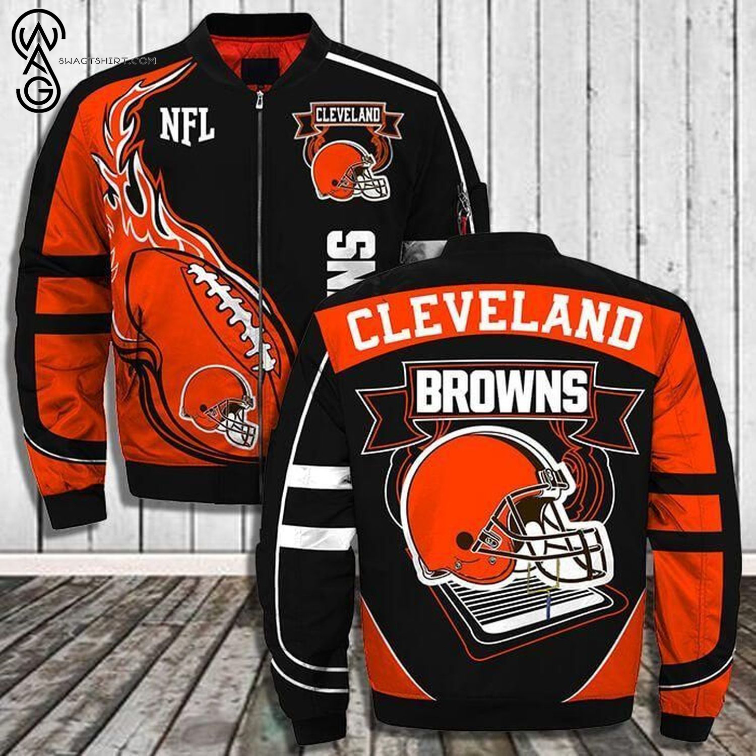 Cleveland Browns Football Team All Over Printed Bomber Jacket Cleveland Browns Football Team All Over Printed Bomber Jacket