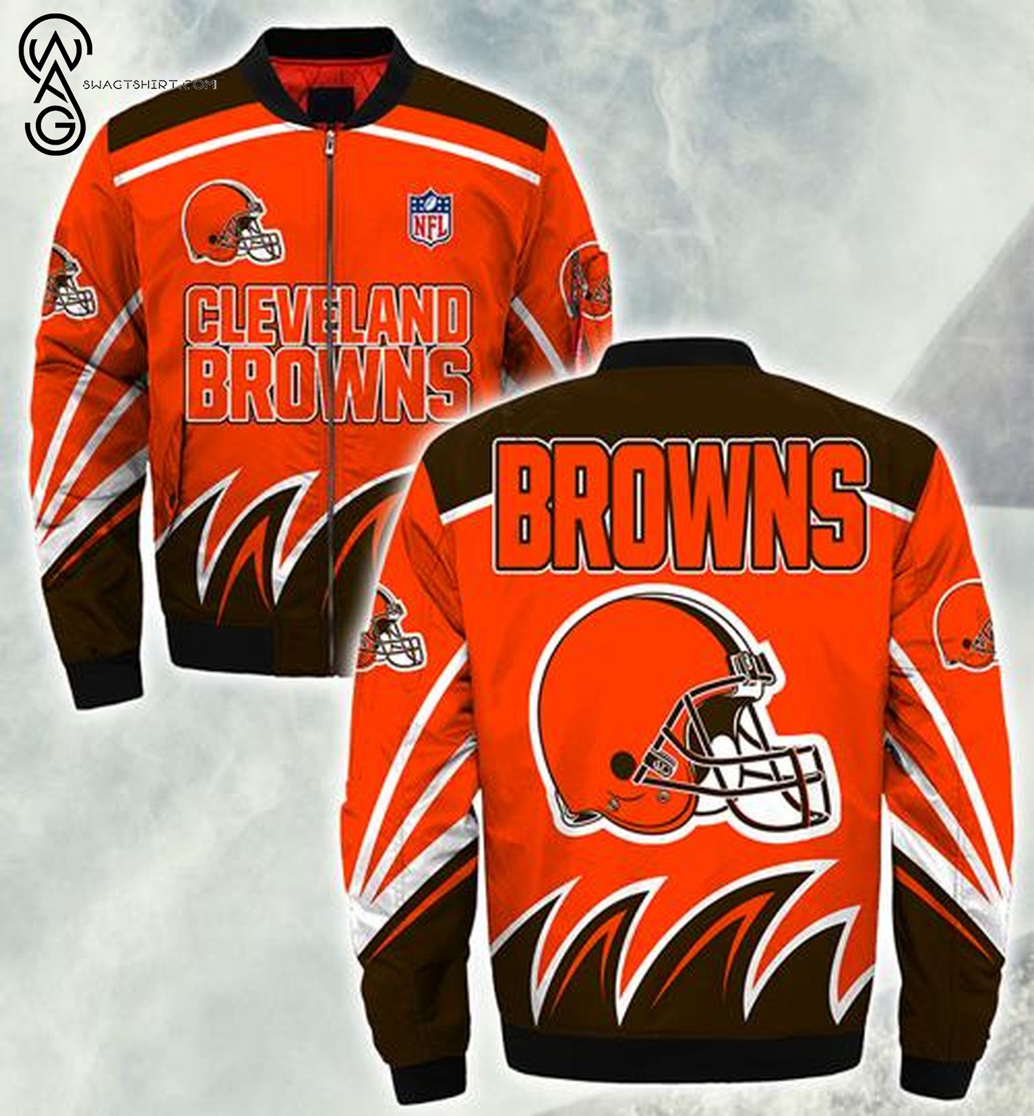 Cleveland Browns Team Nfl All Over Printed Bomber Jacket Cleveland Browns Team Nfl All Over Printed Bomber Jacket
