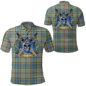 Clothing - Balfour Blue Tartan Polo Shirt Celtic Scottish Warrior - Golf Shirt A7