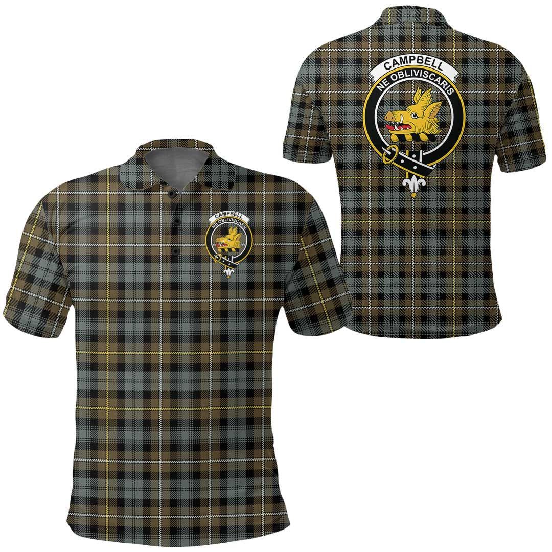 Clothing - Campbell Argyll Weathered Clan Tartan Crest Polo Shirt A7 Clothing - Campbell Argyll Weathered Clan Tartan Crest Polo Shirt A7
