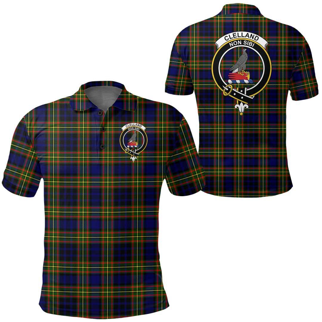 Clothing - Clelland Modern Clan Tartan Crest Polo Shirt A7 Clothing - Clelland Modern Clan Tartan Crest Polo Shirt A7