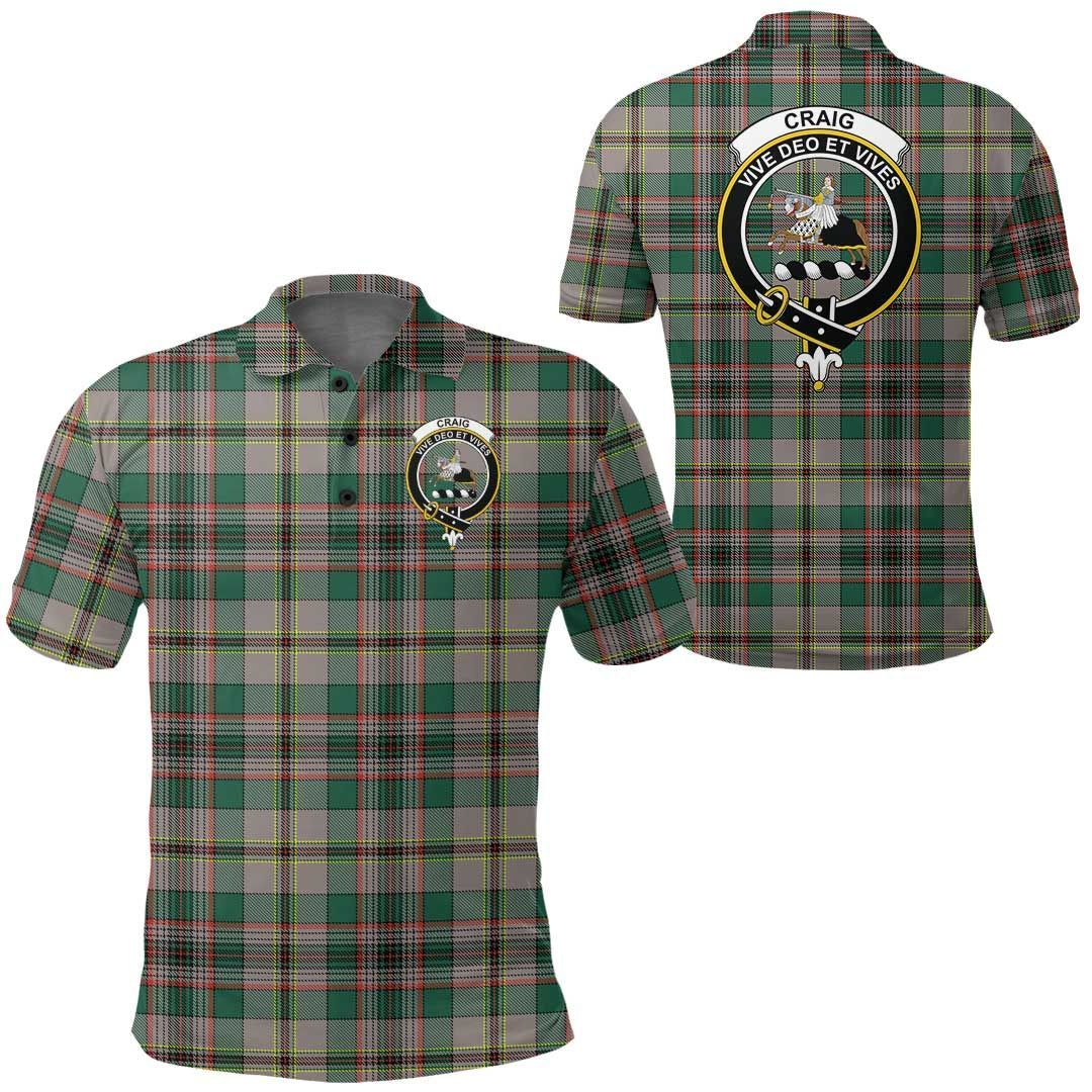 Clothing - Craig Ancient Clan Tartan Crest Polo Shirt A7 Clothing - Craig Ancient Clan Tartan Crest Polo Shirt A7