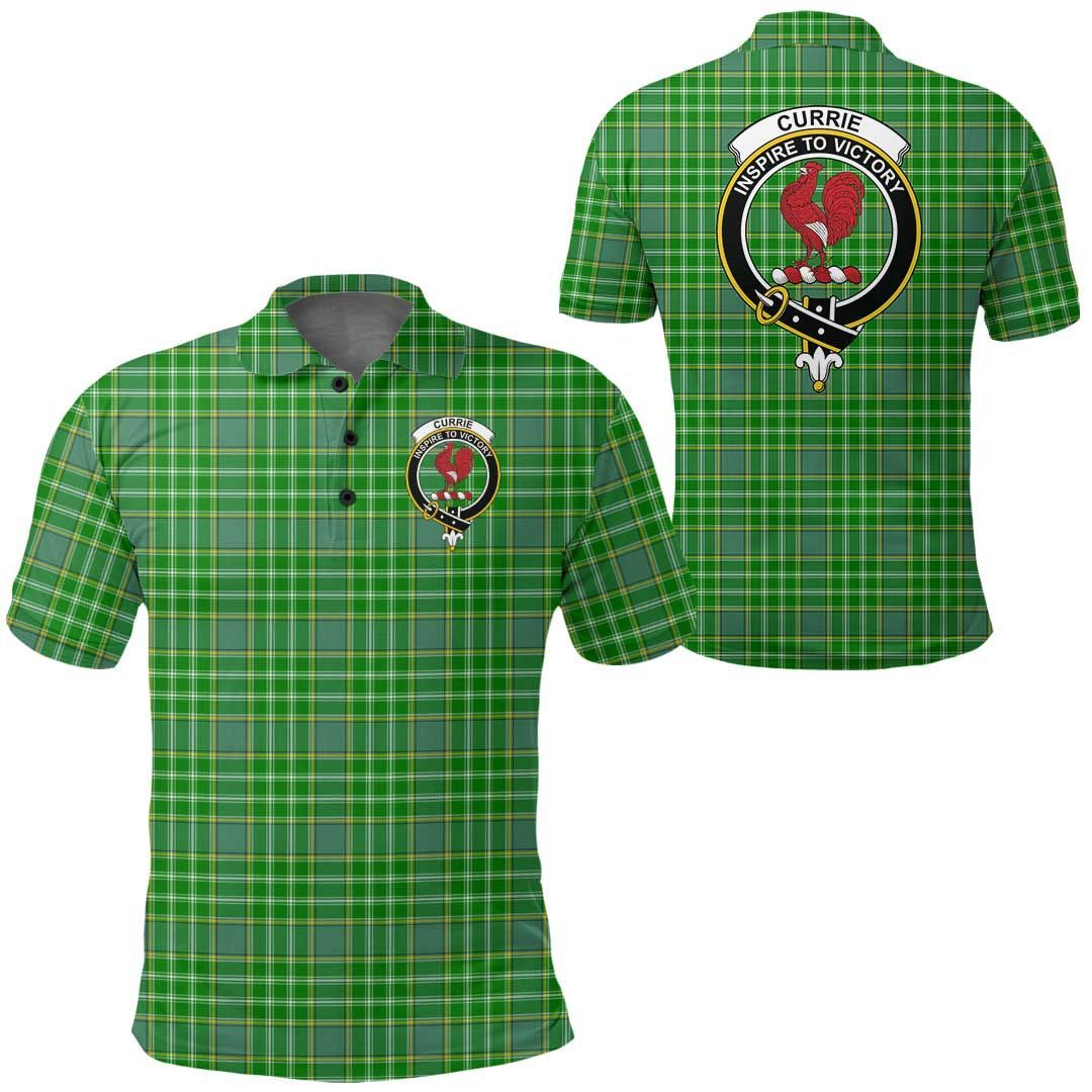 Clothing - Currie Clan Tartan Crest Polo Shirt A7 Clothing - Currie Clan Tartan Crest Polo Shirt A7