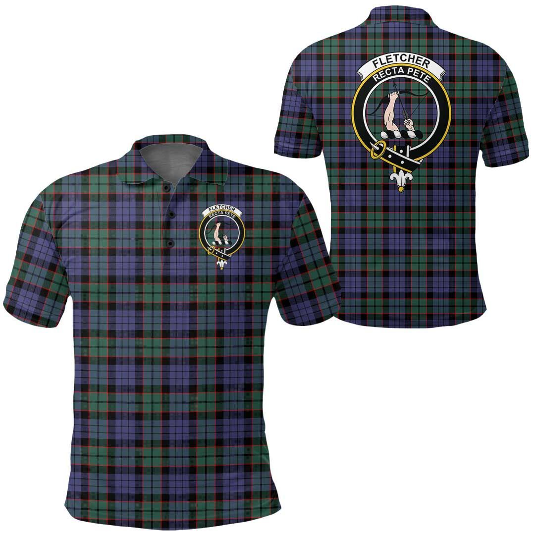 Clothing - Fletcher Modern Clan Tartan Crest Polo Shirt A7 Clothing - Fletcher Modern Clan Tartan Crest Polo Shirt A7