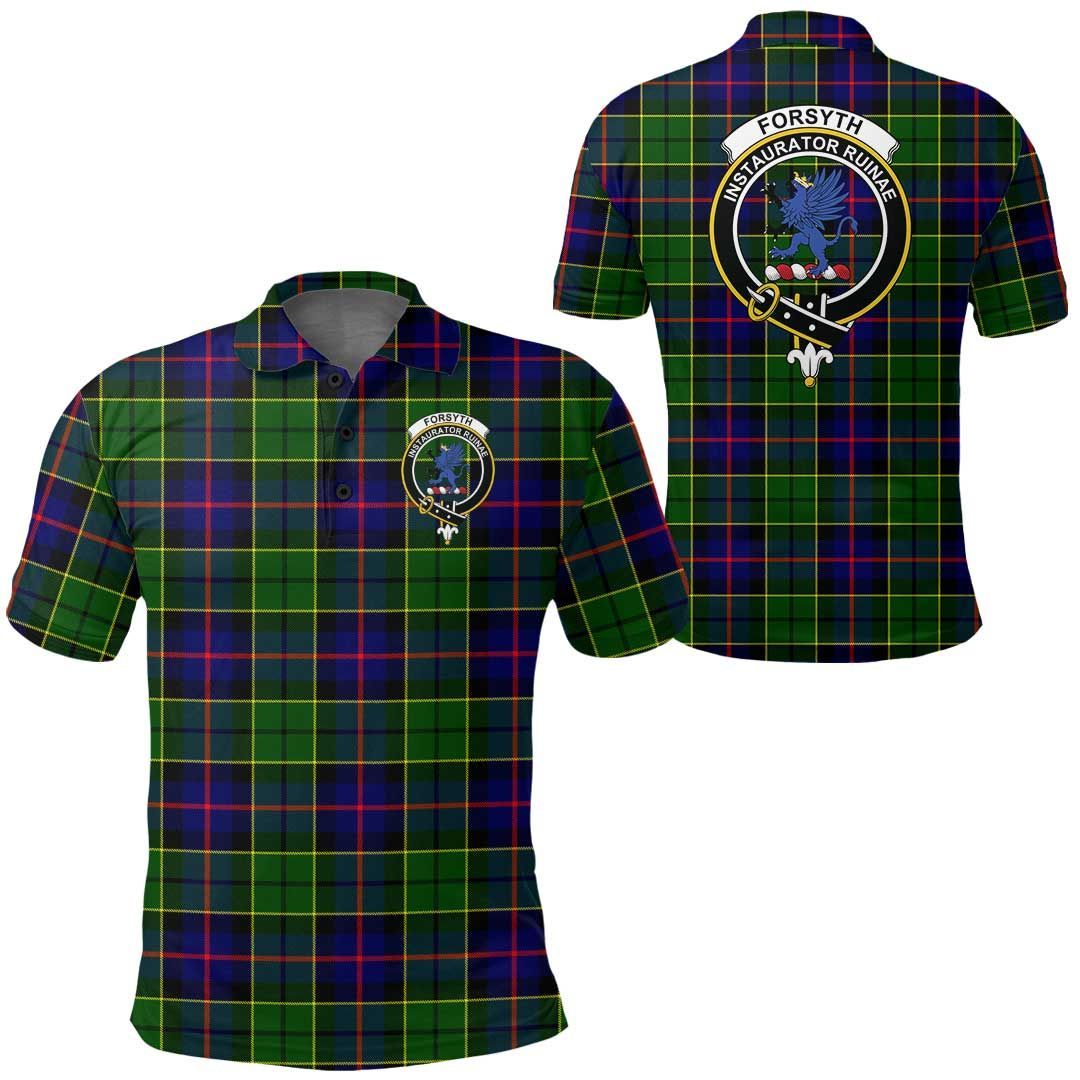 Clothing - Forsyth Modern Clan Tartan Crest Polo Shirt A7 Clothing - Forsyth Modern Clan Tartan Crest Polo Shirt A7