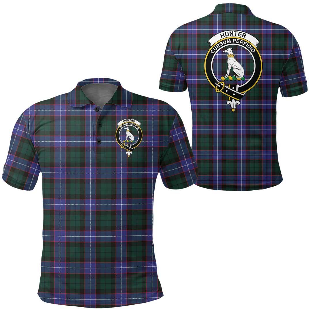 Clothing - Hunter Modern Clan Tartan Crest Polo Shirt A7 Clothing - Hunter Modern Clan Tartan Crest Polo Shirt A7