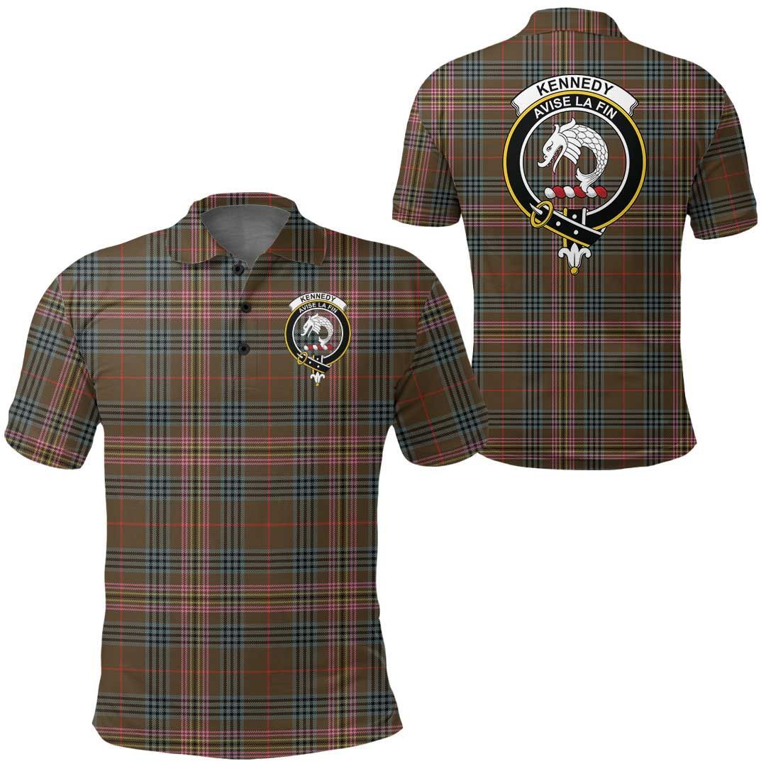 Clothing - Kennedy Weathered Clan Tartan Crest Polo Shirt A7 Clothing - Kennedy Weathered Clan Tartan Crest Polo Shirt A7