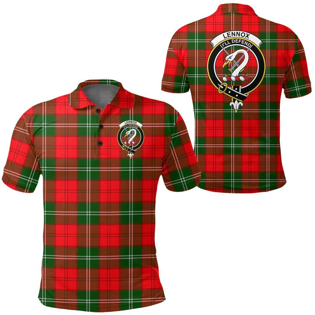 Clothing - Lennox Modern Clan Tartan Crest Polo Shirt A7 Clothing - Lennox Modern Clan Tartan Crest Polo Shirt A7