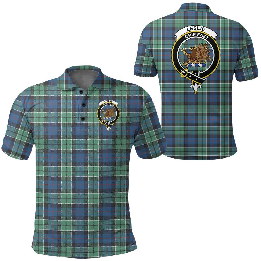 Clothing - Leslie Hunting Clan Tartan Crest Polo Shirt A7 Clothing - Leslie Hunting Clan Tartan Crest Polo Shirt A7