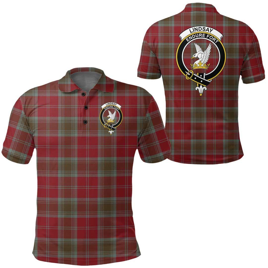Clothing - Lindsay Weathered Clan Tartan Crest Polo Shirt A7 Clothing - Lindsay Weathered Clan Tartan Crest Polo Shirt A7