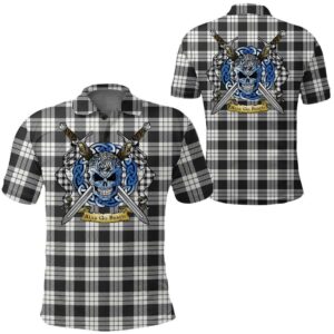 Clothing - MacFarlane Black & White Tartan Polo Shirt Celtic Scottish Warrior - Golf Shirt A7