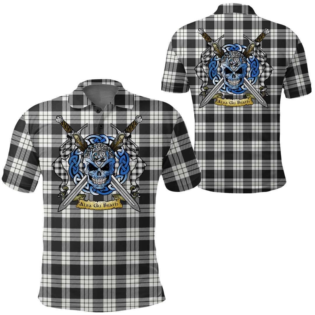 Clothing - MacFarlane Black & White Tartan Polo Shirt Celtic Scottish Warrior - Golf Shirt A7 Clothing - MacFarlane Black & White Tartan Polo Shirt Celtic Scottish Warrior - Golf Shirt A7