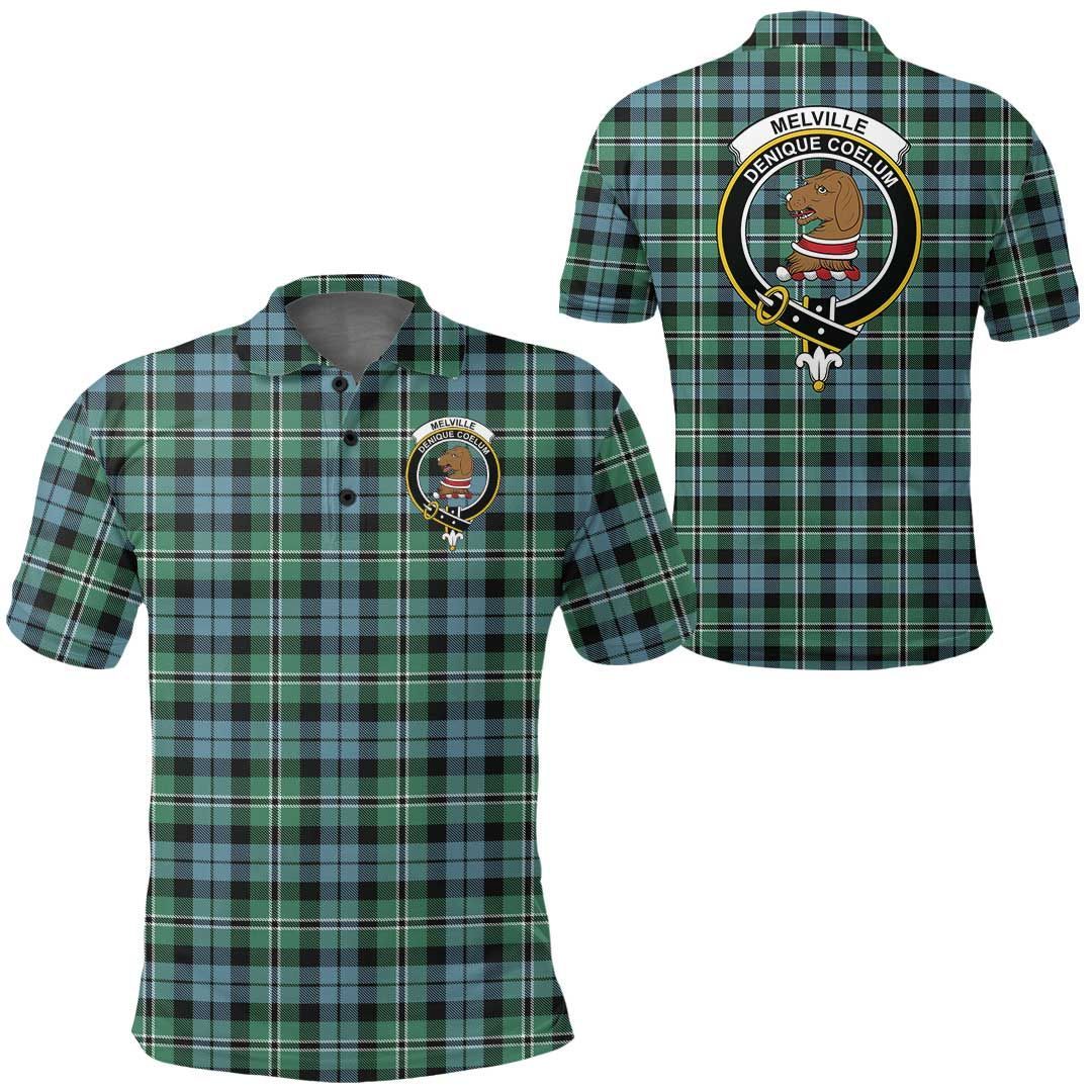 Clothing - Melville Clan Tartan Crest Polo Shirt A7 Clothing - Melville Clan Tartan Crest Polo Shirt A7