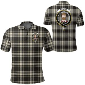 Clothing - Menzies Black & White Ancient Clan Tartan Crest Polo Shirt A7
