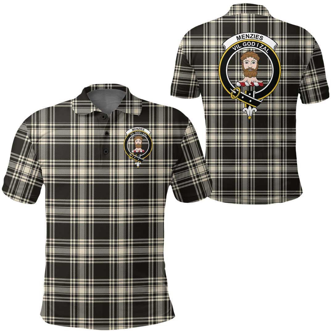 Clothing - Menzies Black & White Ancient Clan Tartan Crest Polo Shirt A7 Clothing - Menzies Black & White Ancient Clan Tartan Crest Polo Shirt A7