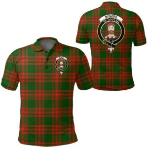 Clothing - Menzies Green Modern Clan Tartan Crest Polo Shirt A7
