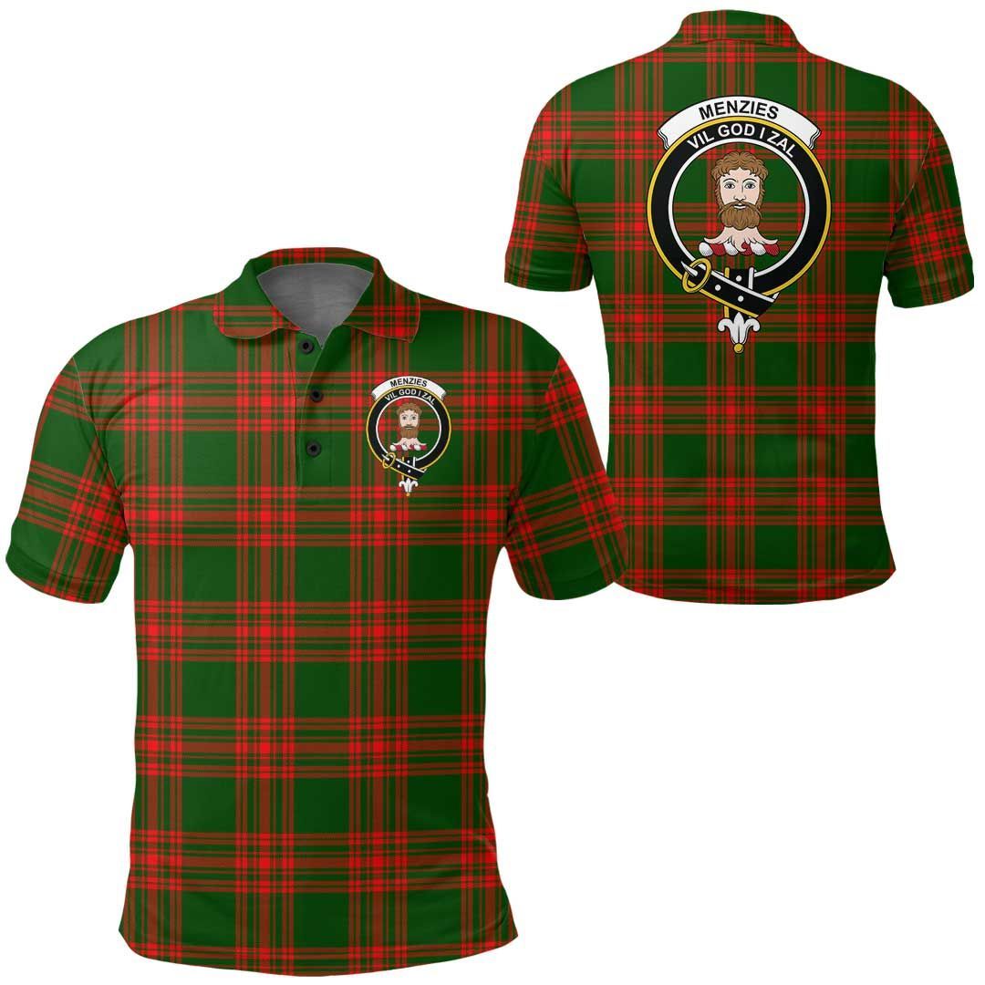Clothing - Menzies Green Modern Clan Tartan Crest Polo Shirt A7 Clothing - Menzies Green Modern Clan Tartan Crest Polo Shirt A7
