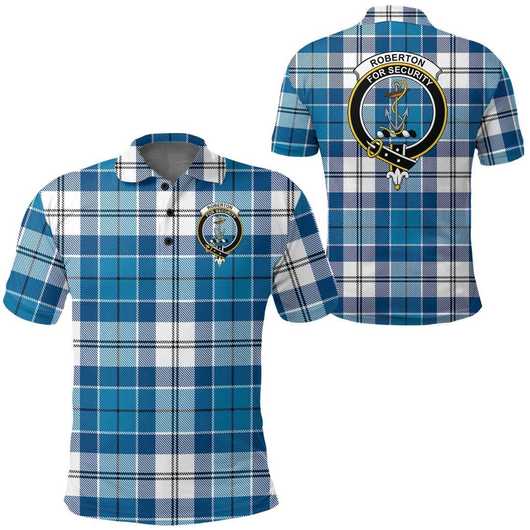 Clothing - Roberton Clan Tartan Crest Polo Shirt A7 Clothing - Roberton Clan Tartan Crest Polo Shirt A7