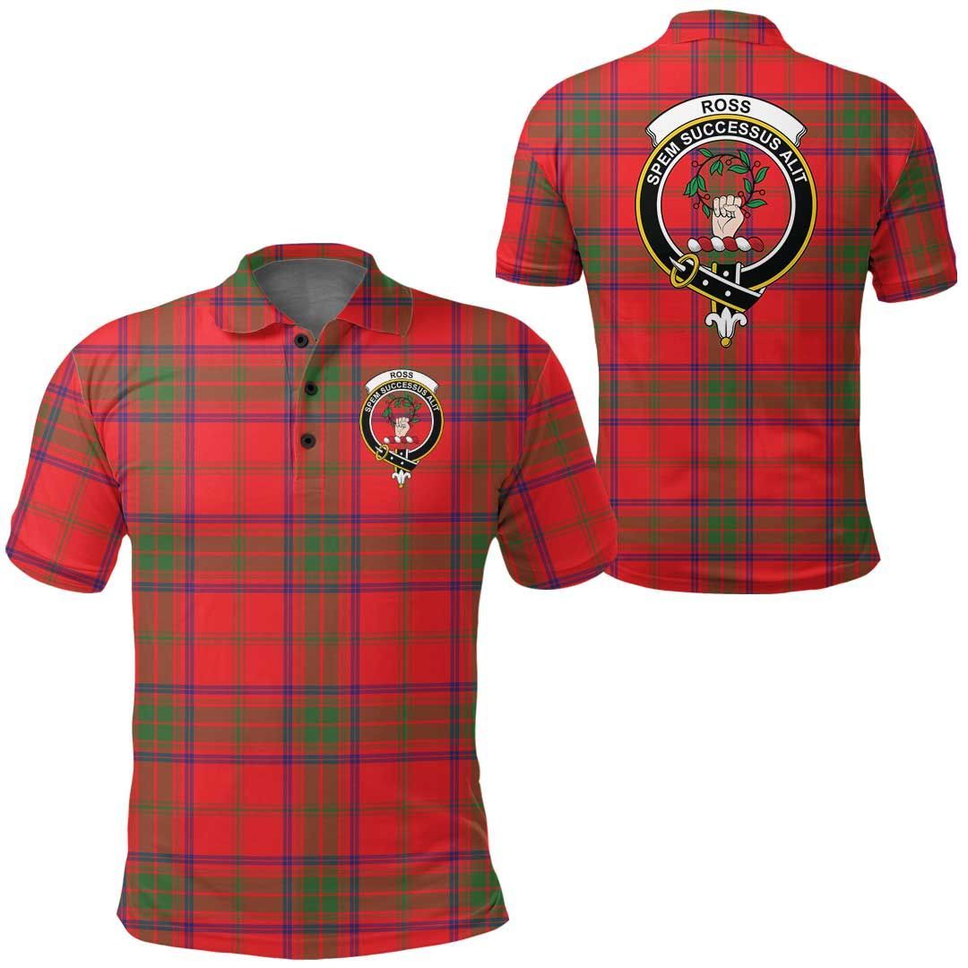 Clothing - Ross Modern Clan Tartan Crest Polo Shirt A7 Clothing - Ross Modern Clan Tartan Crest Polo Shirt A7