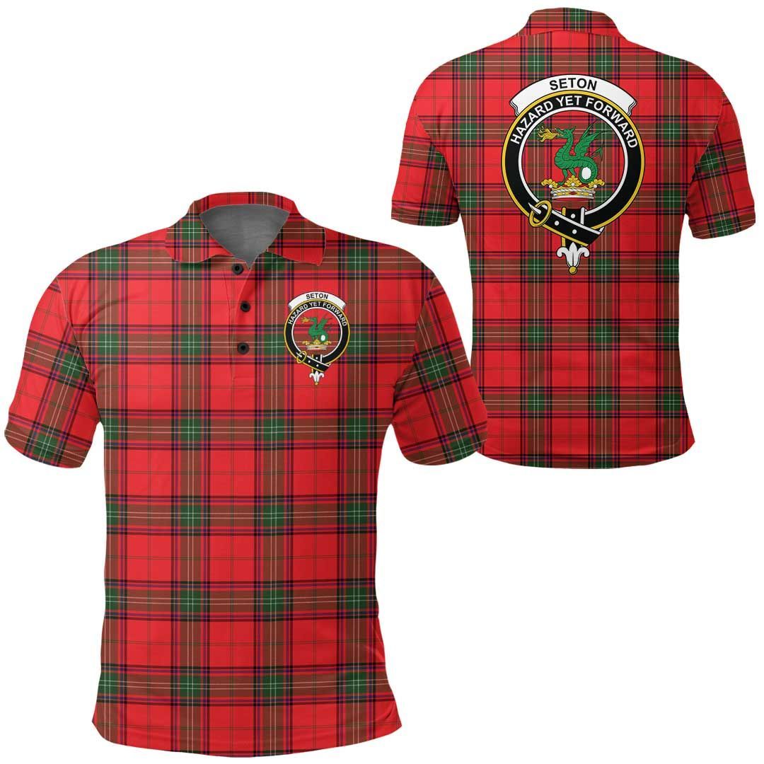 Clothing - Seton Modern Clan Tartan Crest Polo Shirt A7 Clothing - Seton Modern Clan Tartan Crest Polo Shirt A7