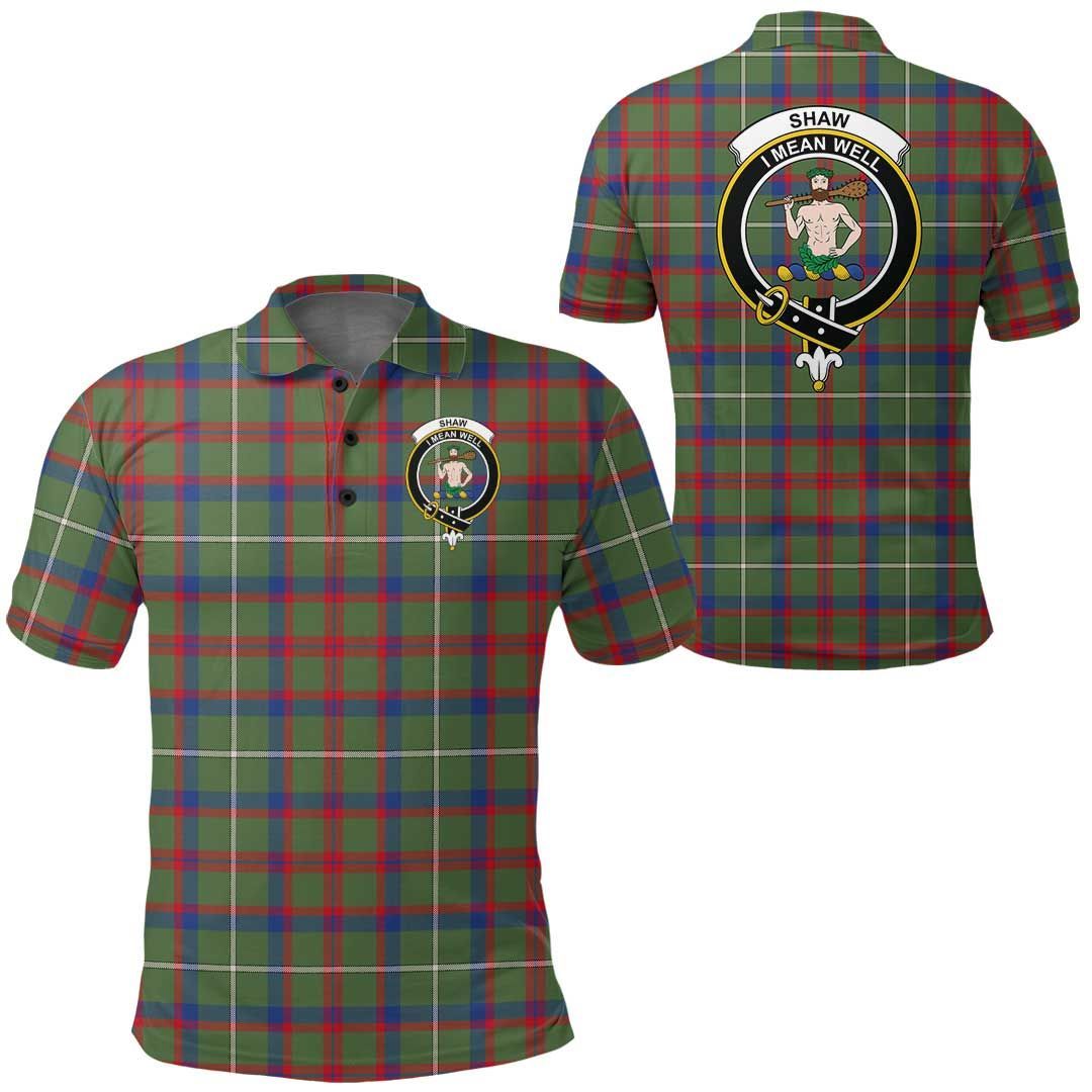 Clothing - Shaw Green Modern Clan Tartan Crest Polo Shirt A7 Clothing - Shaw Green Modern Clan Tartan Crest Polo Shirt A7