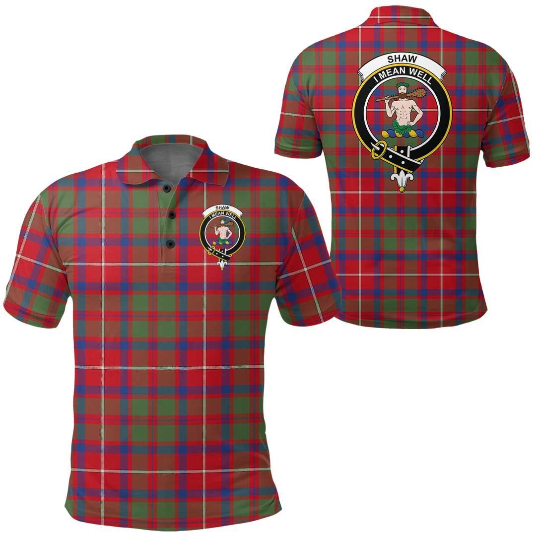Clothing - Shaw Red Modern Clan Tartan Crest Polo Shirt A7 Clothing - Shaw Red Modern Clan Tartan Crest Polo Shirt A7