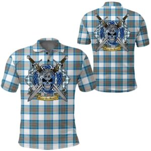 Clothing - Stewart Muted Blue Tartan Polo Shirt Celtic Scottish Warrior - Golf Shirt A7