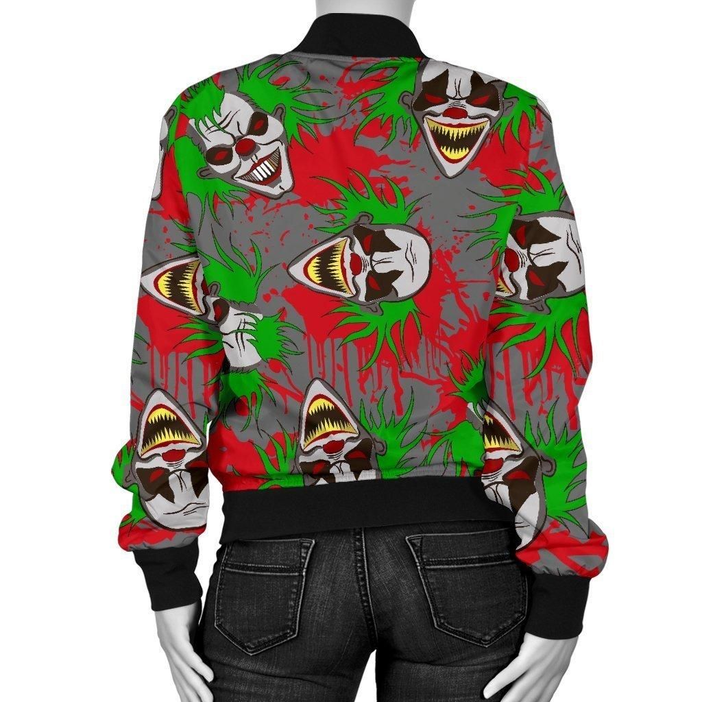 Clown-Scary-Pattern-Print-Women-Casual-Bomber-Jacket-2