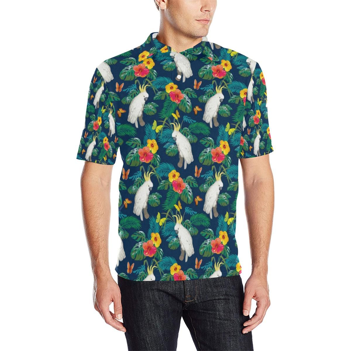 Cockatoo Tropical Pattern Print Design 02 Men Polo Shirt Cockatoo Tropical Pattern Print Design 02 Men Polo Shirt