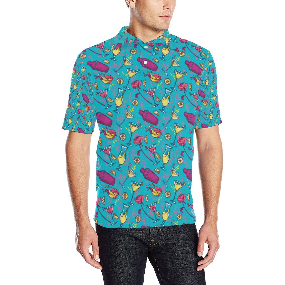 Cocktail Pattern Print Design 03 Men Polo Shirt Cocktail Pattern Print Design 03 Men Polo Shirt