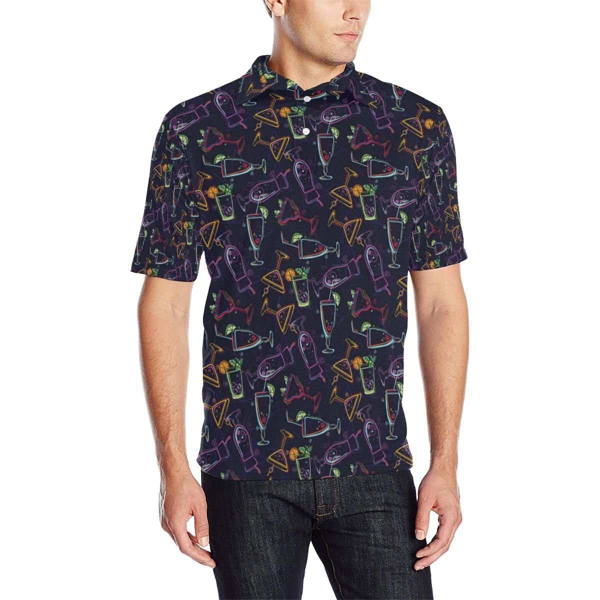 Cocktail Pattern Print Design 04 Men Polo Shirt Cocktail Pattern Print Design 04 Men Polo Shirt
