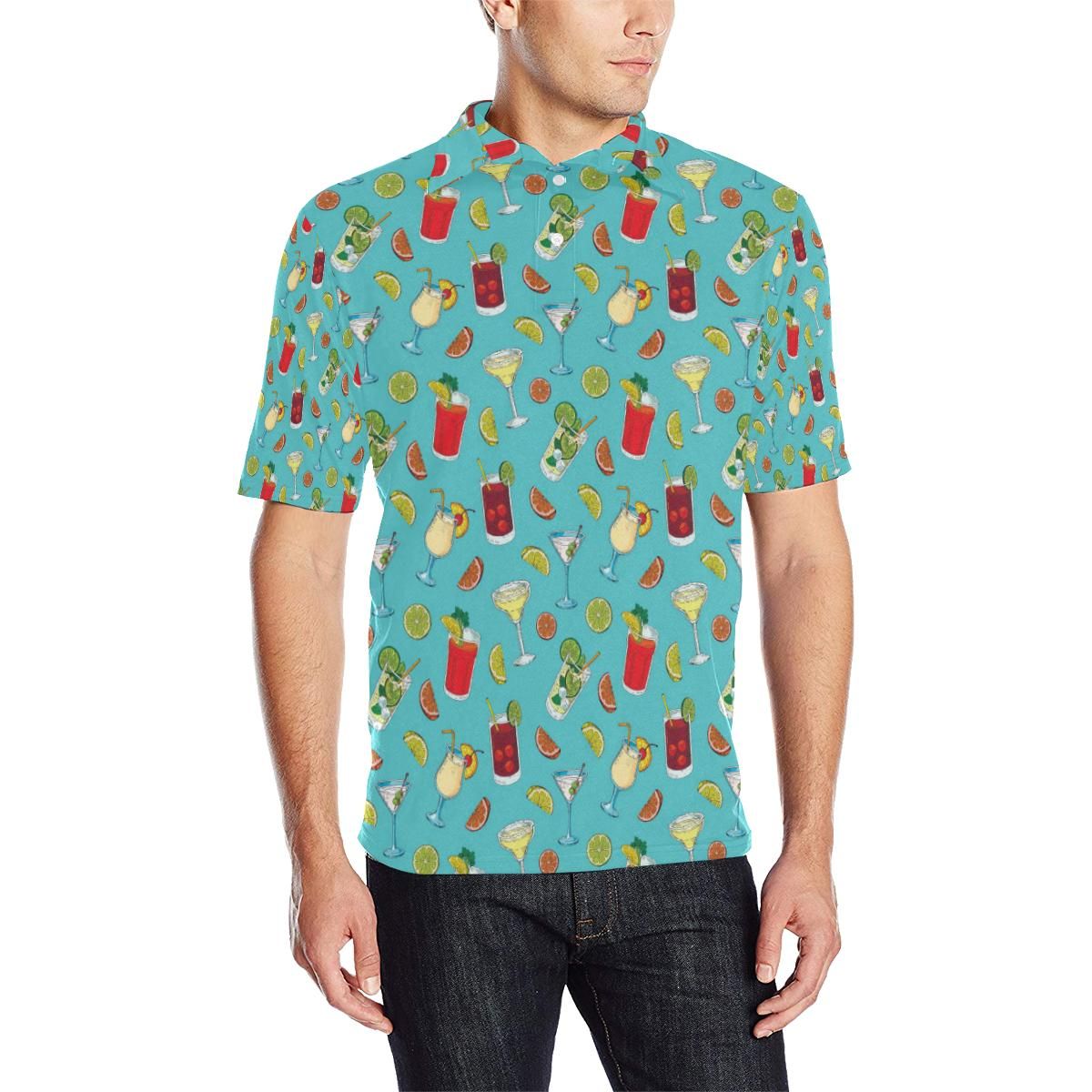 Cocktail Pattern Print Design 05 Men Polo Shirt Cocktail Pattern Print Design 05 Men Polo Shirt