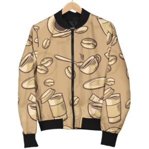 Coffee Pattern Print Women Casual Bomber Jacket