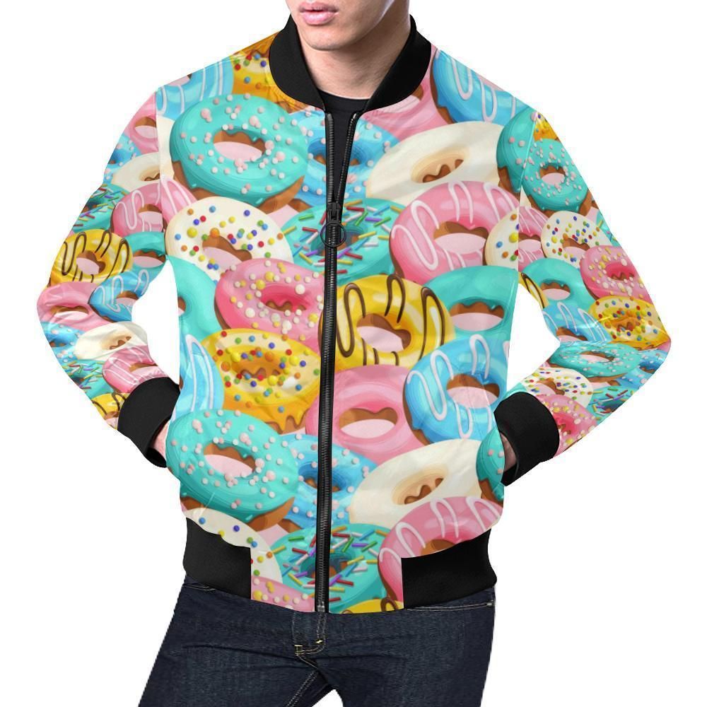 Colorful Donut Pattern Print Mens Bomber Jacket Colorful Donut Pattern Print Mens Bomber Jacket