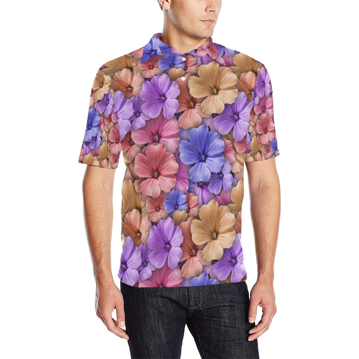 Colorful Geranium Pattern Men Polo Shirt Colorful Geranium Pattern Men Polo Shirt