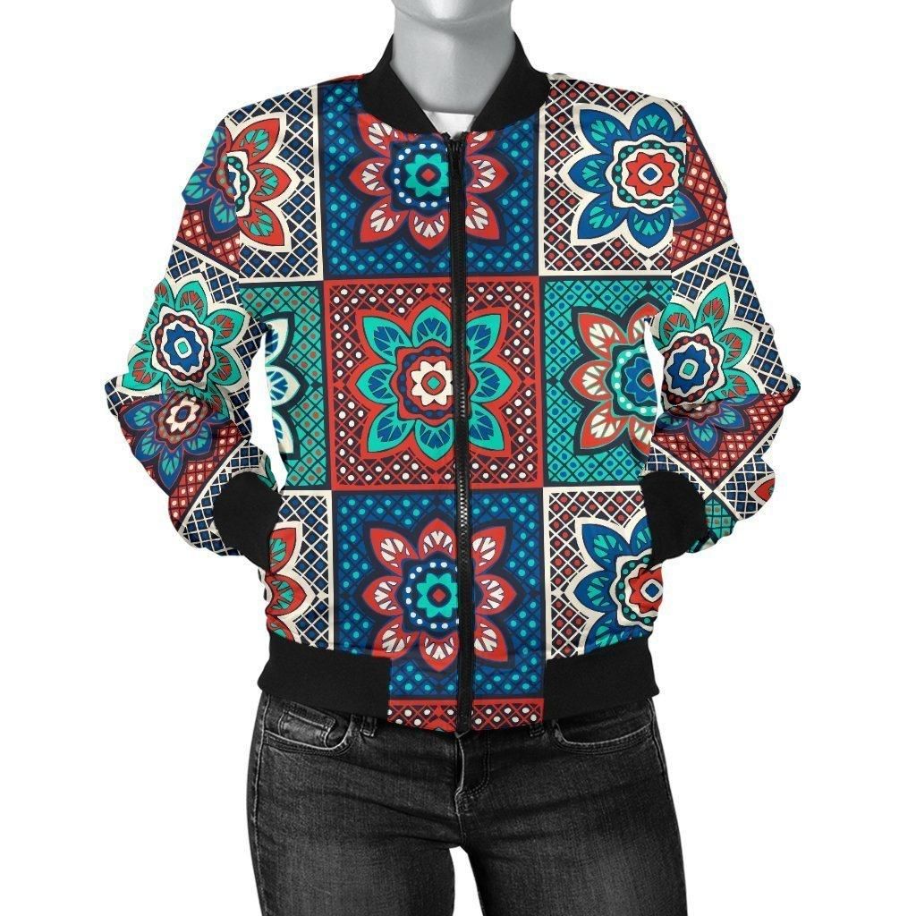 Colorful-Mosaic-Print-Pattern-Women-Casual-Bomber-Jacket-1