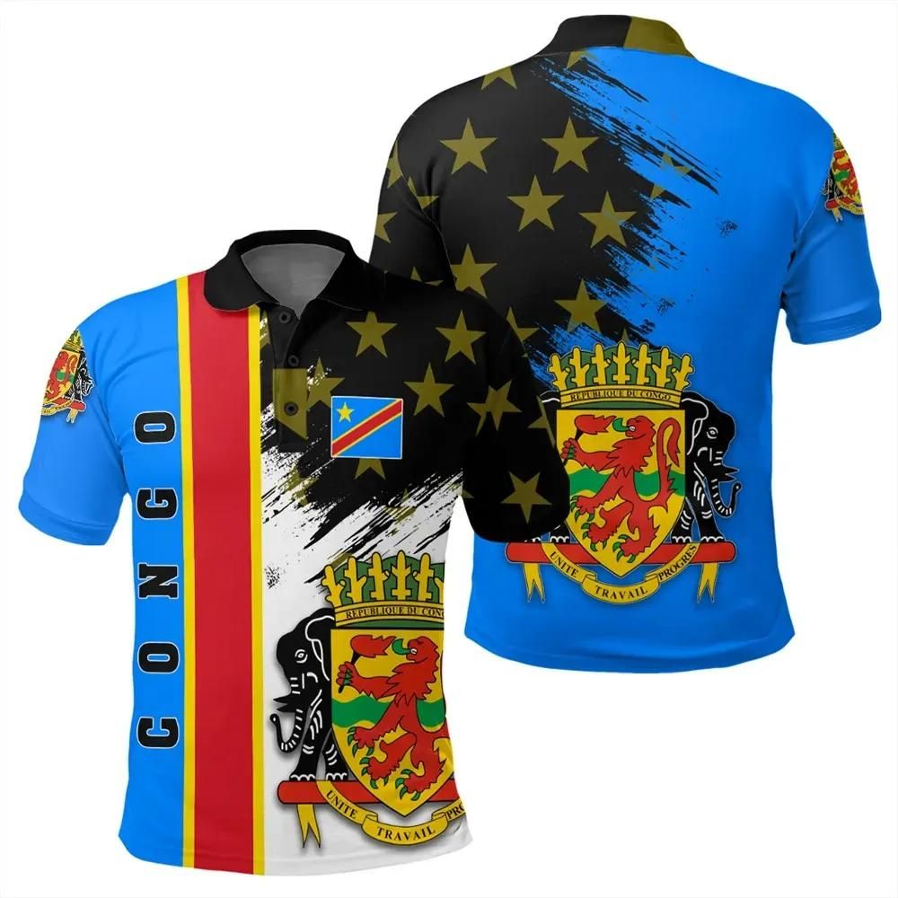 Congo Coat Of Arms Polo Shirt Flag Style JH Congo Coat Of Arms Polo Shirt Flag Style JH