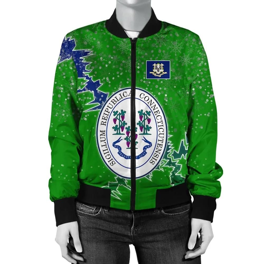 Connecticut Christmas Coat Of Arms Women Bomber Jacket X Style J78 Connecticut Christmas Coat Of Arms Women Bomber Jacket X Style J78