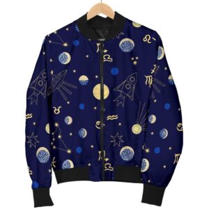 Constellation Print Pattern Women Casual Bomber Jacket